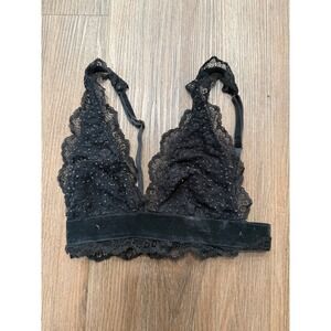 Victorias Secret Black Lace Velvet Metallic Shimmer Bralette XS Black B70 A70
